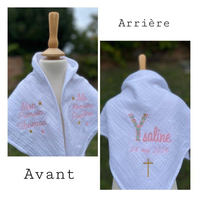 Lange de baptême broderie parrain marraine