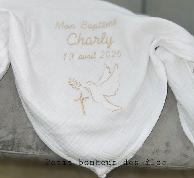 Lange de baptême croix et colombe 70x70